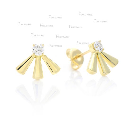 14K Gold 0.12 Ct. Diamond Sun Ray Studs Earrings Fine Jewelry