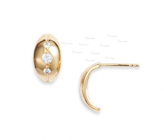 14K Gold 0.21 Ct. Diamond Half Hoop Minimal Earrings Fine Jewelry