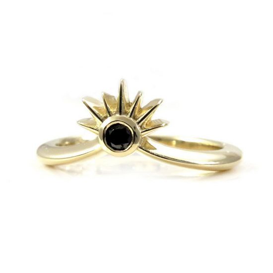 14K Gold 0.08 Ct. Black Diamond Crown Wedding Band Ring Fine Jewelry