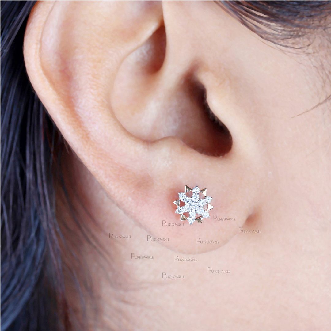 14K Gold 0.24 Ct. Diamond 7.5 mm Mini Studs Earrings Fine Jewelry | eBay