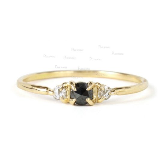 14K Gold 0.15 Ct. White And Black Rose Cut Diamond Ring Fine Jewelry