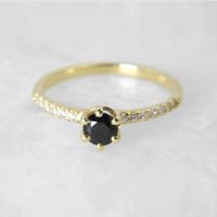 14K Gold 0.23 Ct. White And Black Diamond Engagement Band Fine Ring
