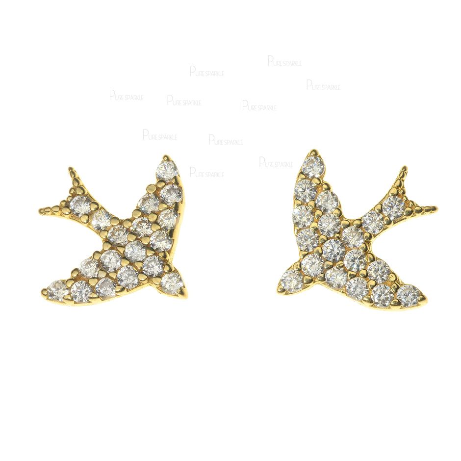 14K Gold 0.18 Ct. Diamond Eagle Bird Studs Earrings Fine Jewelry eBay