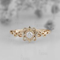 14K Gold 0.10 Ct. Diamond Vintage Floral Engagement Ring Fine Jewelry
