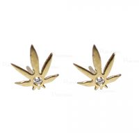 14K Gold 0.10 Ct. Diamond Minimalist Leaf Studs Earrings Fine Jewelry