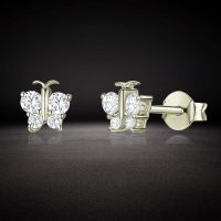 14K Gold 0.30 Ct. Diamond Butterfly Studs Earrings Bridal Fine Jewelry