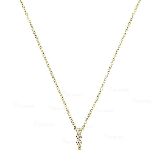 14K Gold 0.20 Ct. Three Diamond Classic Pendant Necklace Fine Jewelry