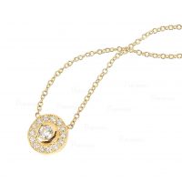 14K Gold 0.25 Ct. Diamond Disc Charm Pendant Necklace Fine Jewelry