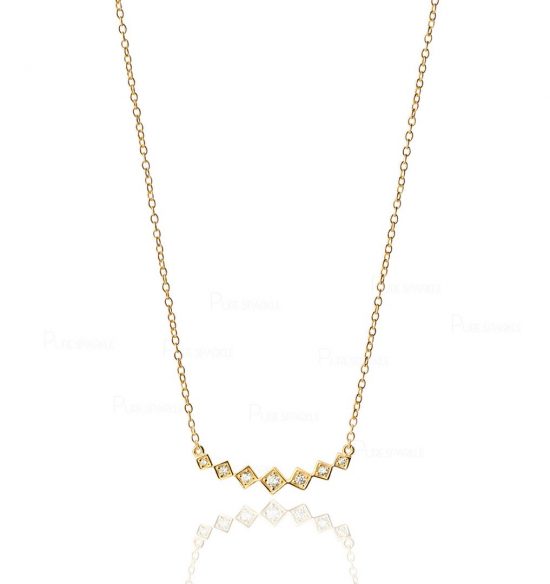 14K Gold 0.18 Ct. Diamond Multi Rhombus Pendant Necklace Fine Jewelry