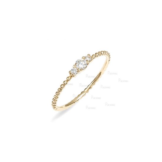 14K Gold Beaded 0.10 Ct. Three Diamond Wedding Ring Fine Jewelry