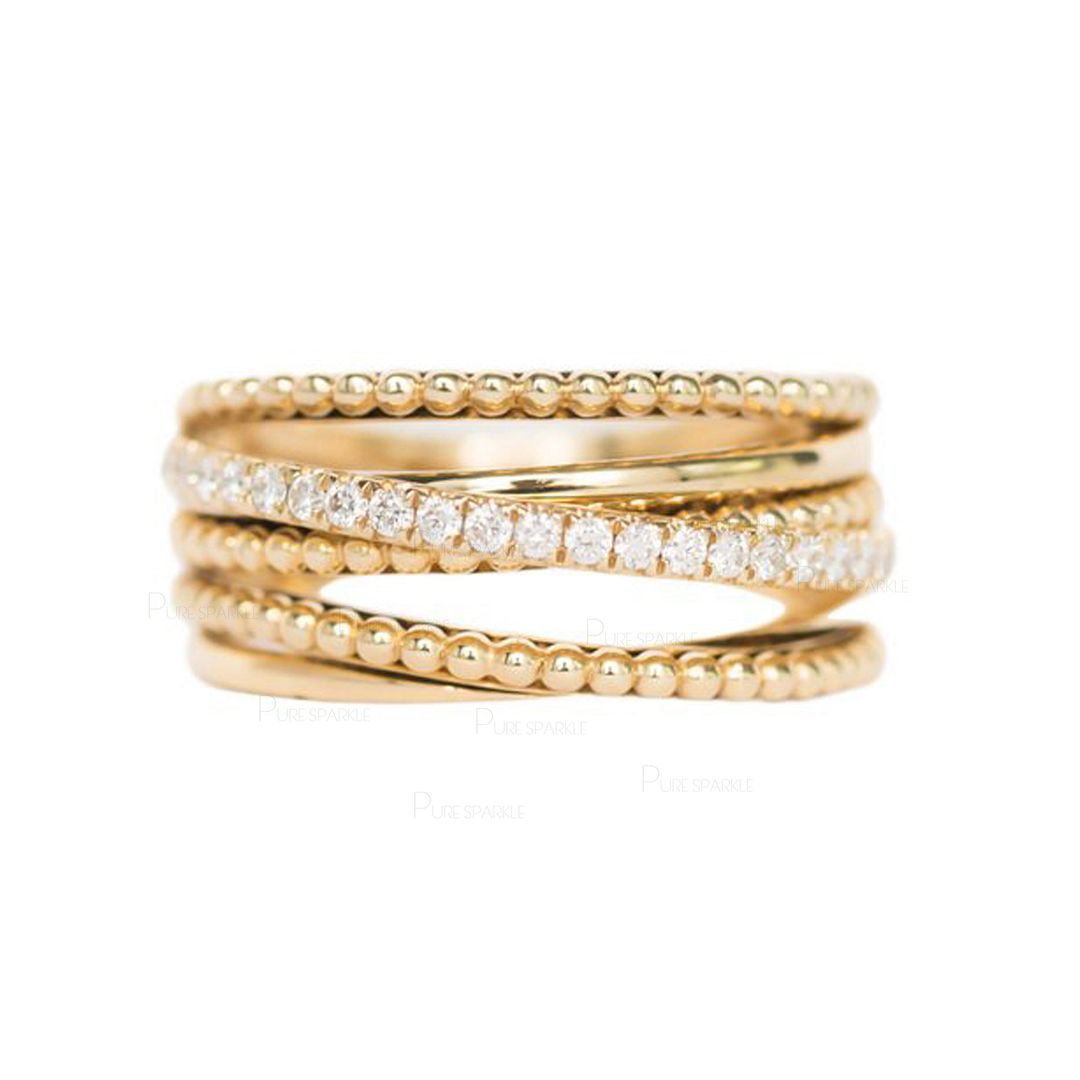 14K Gold 0.15 Ct. Diamond Multi Band Pointer Finger Ring Fine Jewelry ...
