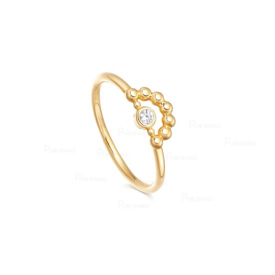 14K Gold 0.05Ct. Diamond Beaded Mini Arc Ring Fine Jewelry Size-3 to 8US