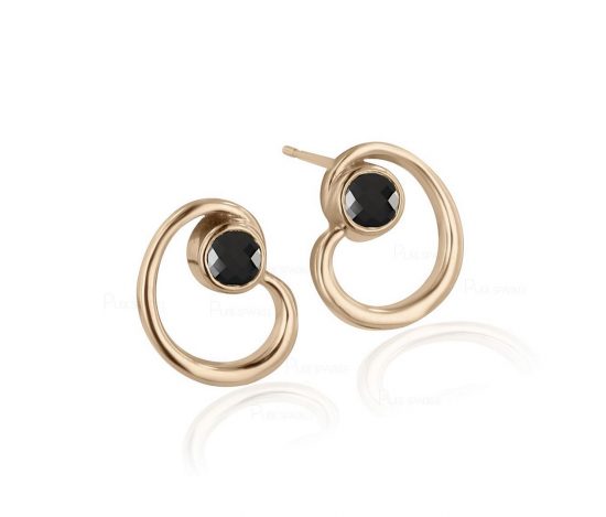 14K Gold 0.30 Ct. Bezel Set Black Diamond Minimal Earrings Fine Jewelry