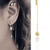 14K Gold 0.20Ct. Diamond Multi Piercing Bar Chain Threader Fine Earrings