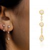 14K Gold 0.40 Ct. Three Diamond Drop Chain Earrings Fine Jewelry