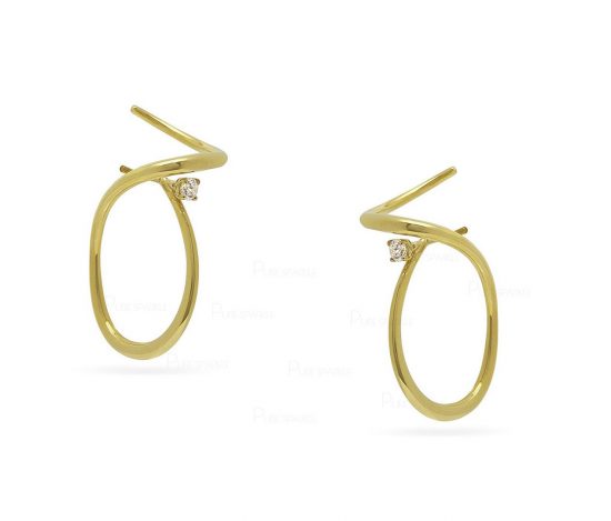 14K Gold 0.20 Ct. Diamond Abstract Shape Earrings Fine Jewelry