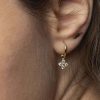 14K Gold 0.38 Ct. Diamond Floral Charm Hoop Earrings Fine Jewelry