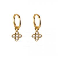 14K Gold 0.38 Ct. Diamond Floral Charm Hoop Earrings Fine Jewelry