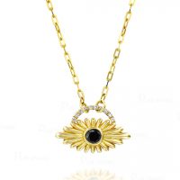 14K Gold 0.18 Ct. White-Black Diamond Unique Flower Pendant Necklace
