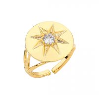 14K Gold 0.10 Ct. Diamond Engraved Starburst Disc Ring Fine Jewelry