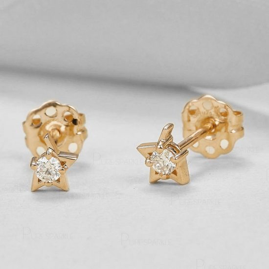 14K Gold 0.13 Ct. VS Clarity  Diamond 3/4 Star Stud Earrings Fine Jewelry