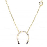 14K Gold 0.20 Ct. White-Black Diamond Horseshoe Charm Pendant Necklace
