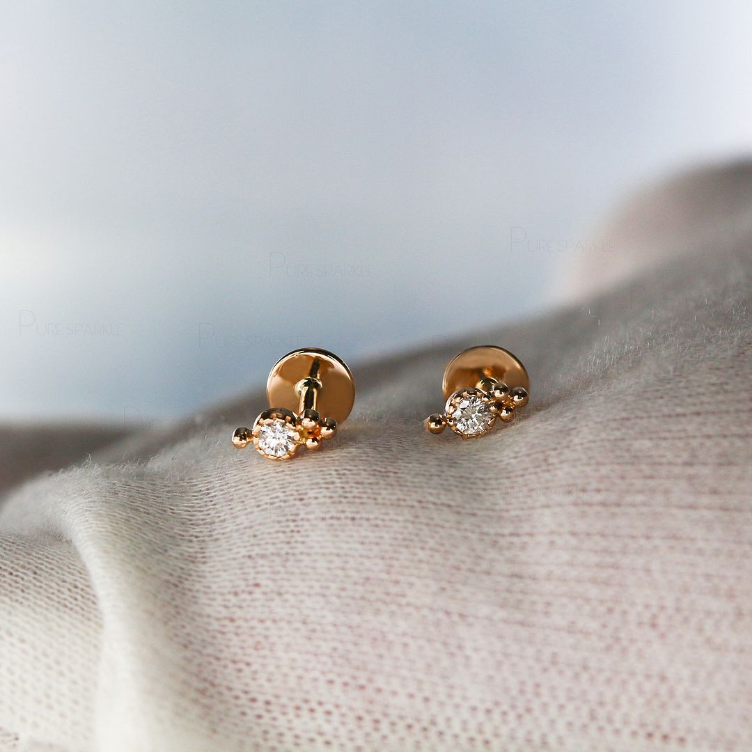 14K Gold 0.10 Ct. Diamond Petite Bezel Mini Studs Earrings Fine Jewelry