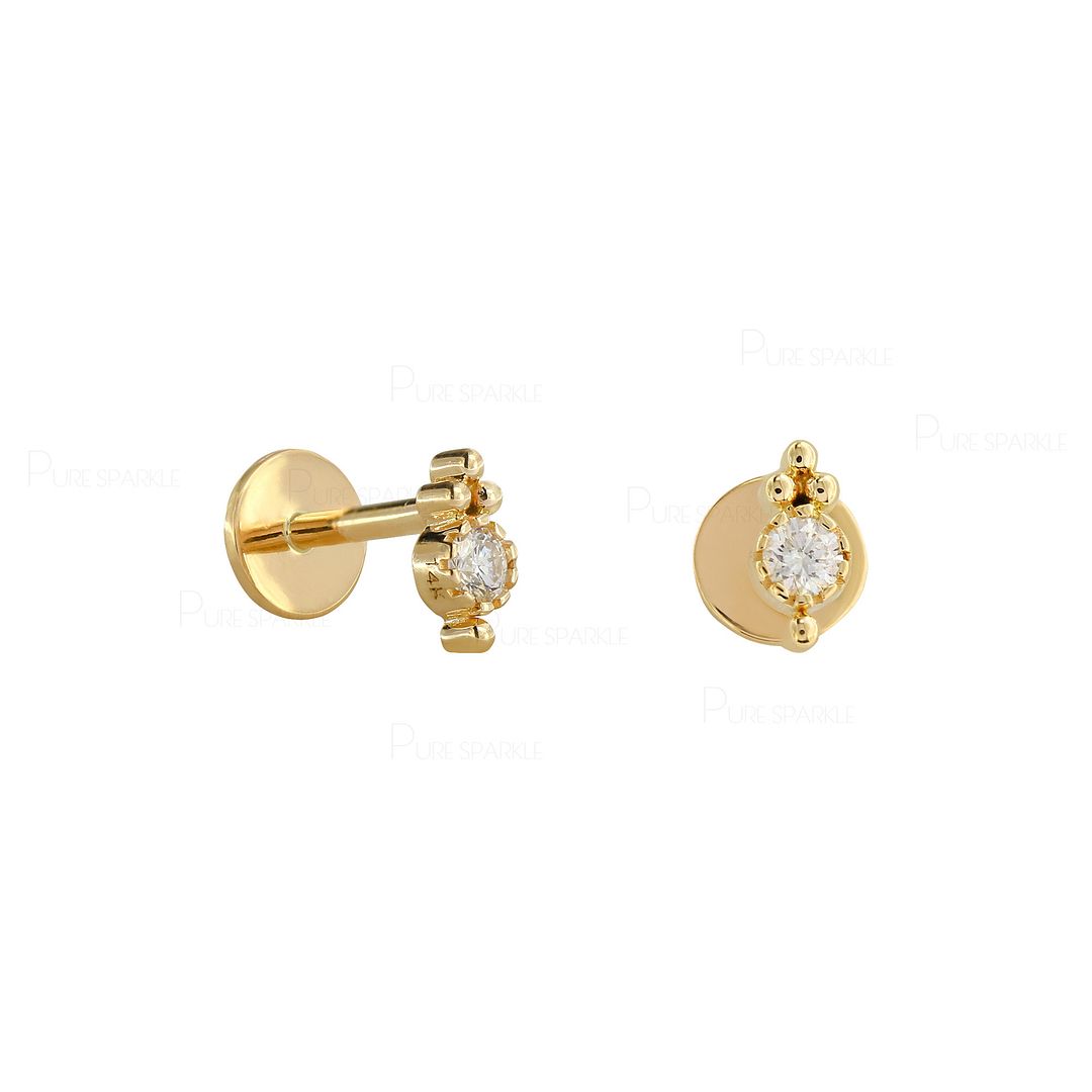 14K Gold 0.10 Ct. Diamond Petite Bezel Mini Studs Earrings Fine Jewelry