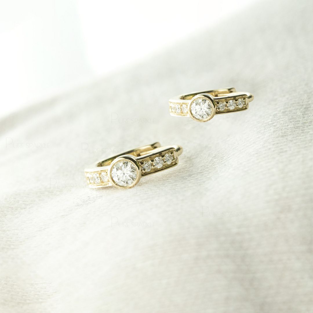 14K Gold 0.30 Ct. Diamond Delicate Wedding Hoop Earrings Fine Jewelry