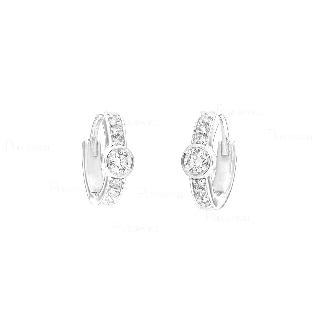 14K Gold 0.30 Ct. Diamond Delicate Wedding Hoop Earrings Fine Jewelry