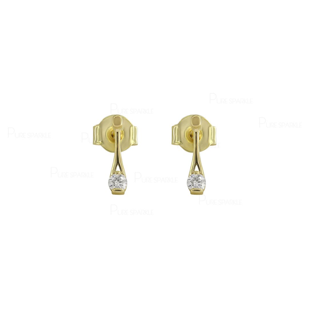 14K Gold 0.10 Ct. Diamond Unique Teardrop Minimalist Studs Earrings