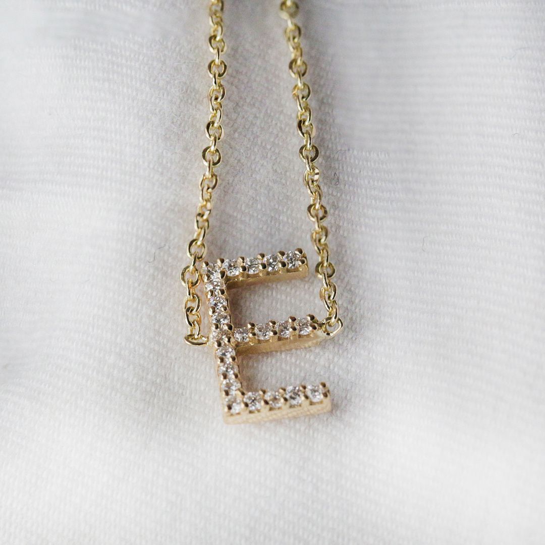 14K Gold 0.06 Ct. Diamond Initial A to Z Alphabet Necklace Fine Jewelry