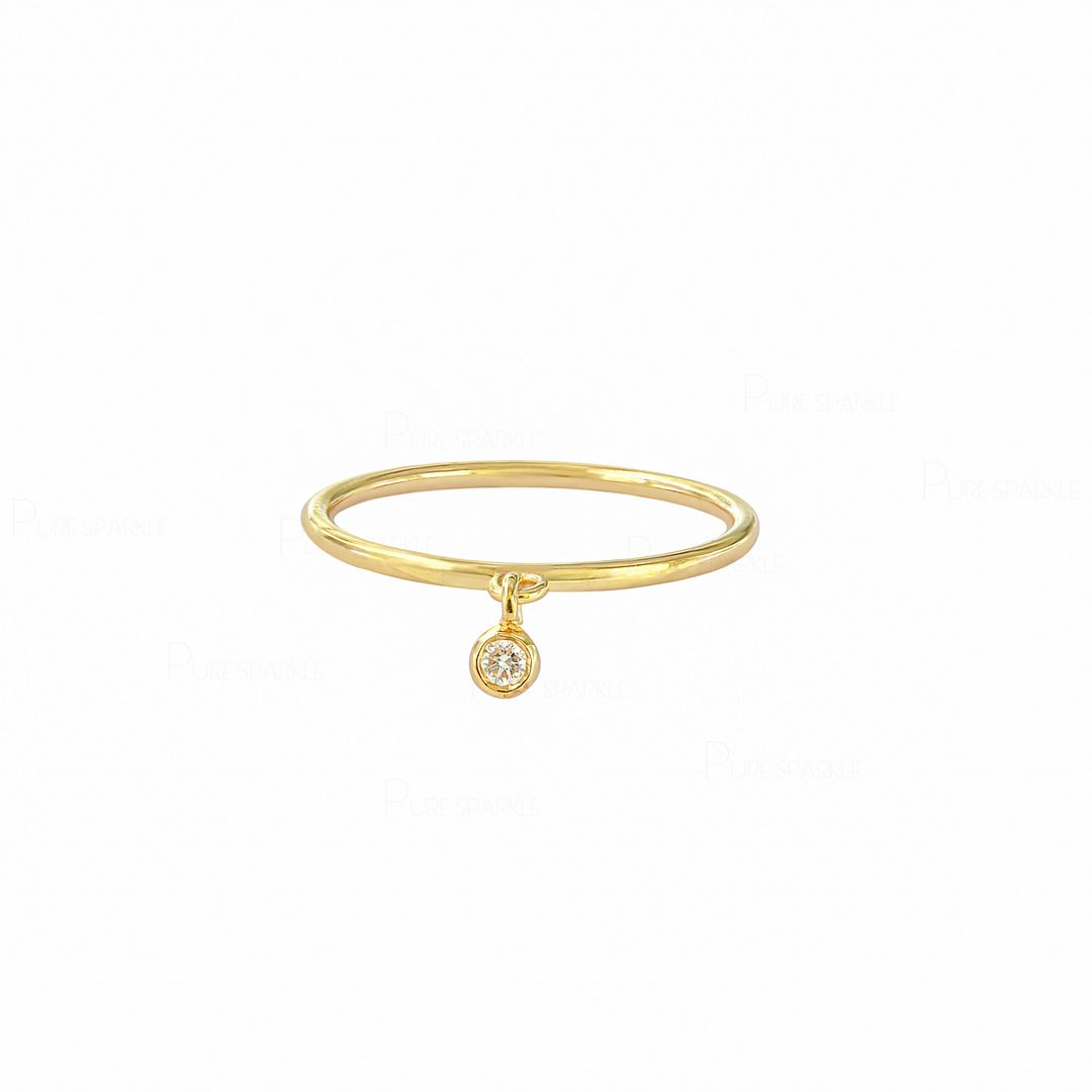 14K Gold 0.05 Ct. Solitaire Diamond Dangle Ring Fine Jewelry Size-3 to 8
