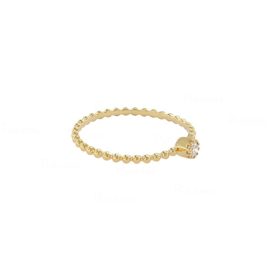 14K Gold Beaded 0.05 Ct. Solitaire Diamond Wedding Ring Fine Jewelry