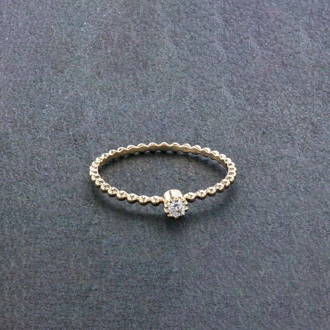 14K Gold Beaded 0.05 Ct. Solitaire Diamond Wedding Ring Fine Jewelry