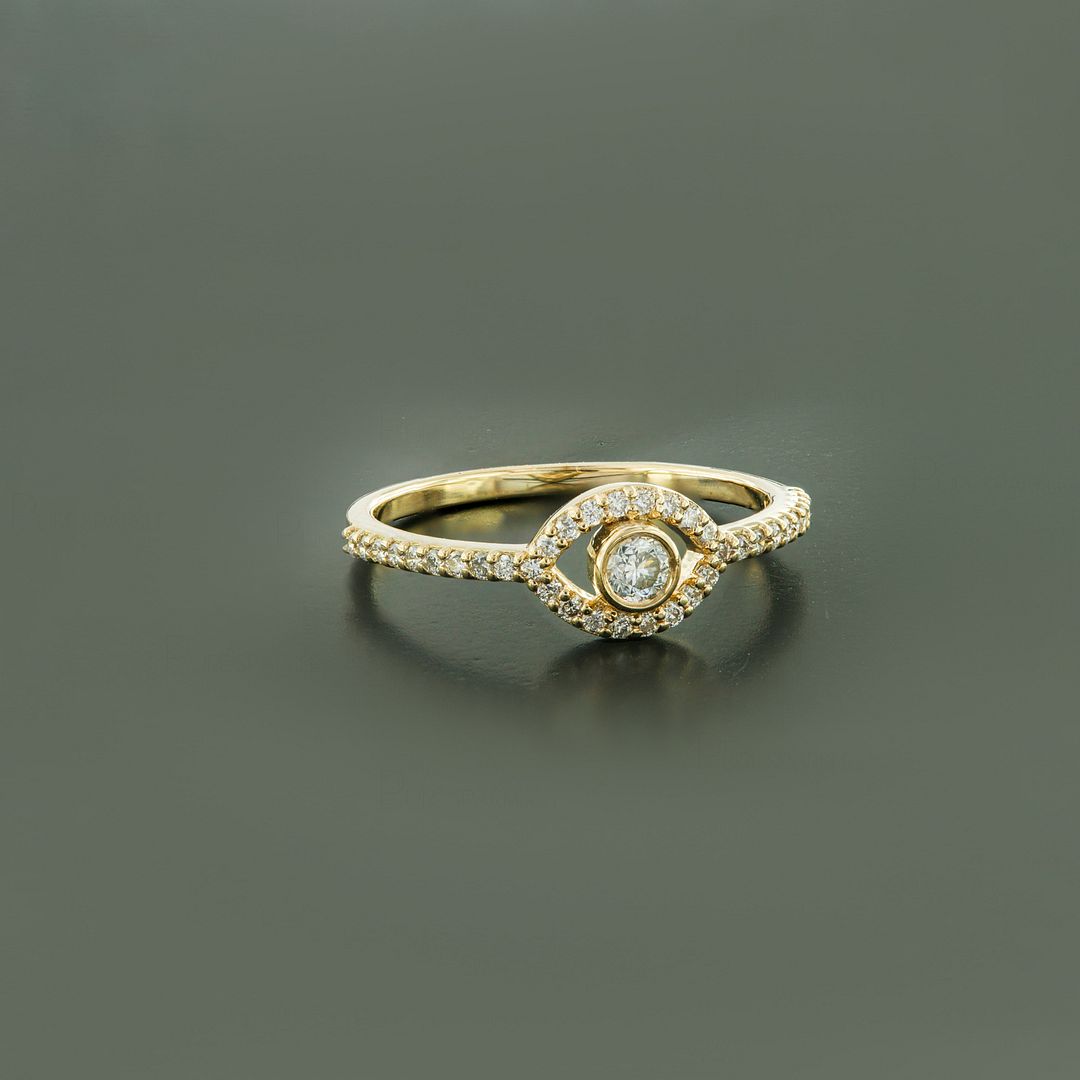 14K Gold 0.21 Ct. Diamond Evil Eye Ring Thanksgiving Gift Fine Jewelry