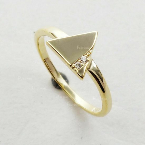14K Gold 0.01 Ct. Diamond Triangle Design Wedding Band Ring Fine Jewelry