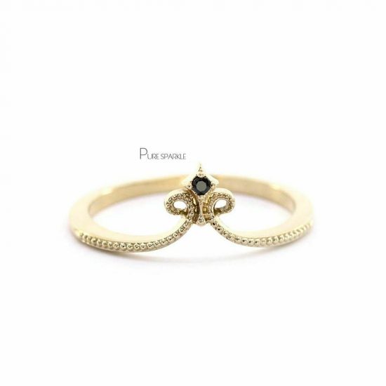 14K Gold 0.02 Ct. Black Diamond Crown Design Birthday Gift Ring For Her