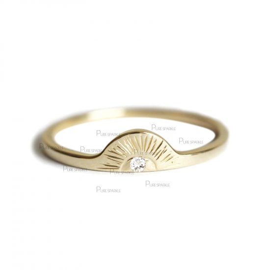 14K Gold 0.02 Ct. Diamond Half Moon Sunrise Ring Fine Jewelry