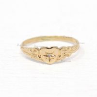 14K Gold 0.02 Ct. Diamond Love Heart Unique Band Ring Fine Jewelry