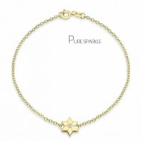 14K Gold 0.02 Ct. Diamond Unique Star Charm Bracelet Fine Jewelry