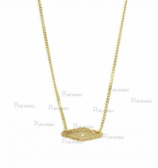 14K Gold 0.02 Ct. Diamoond Rhombus Shape Vintage Style Pendant Necklace