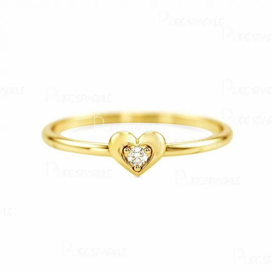 14K Gold 0.02 Ct. Solitaire Diamond Heart Design Ring Fine Jewelry