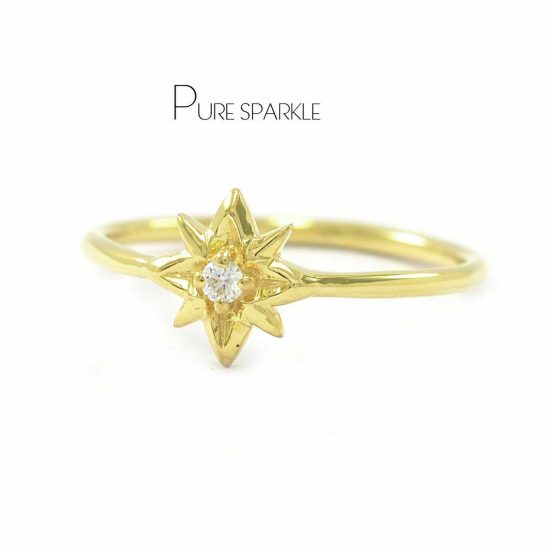 14K Gold 0.02 Ct. Solitaire Diamond Starburst Fine Ring Size - 3 to 8 US
