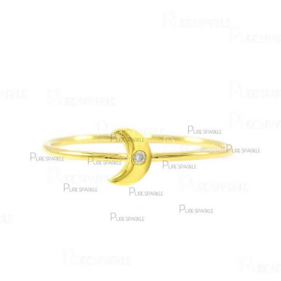 14K Gold 0.02Ct. Solitaire Diamond Crescent Moon Ring Fine Jewelry