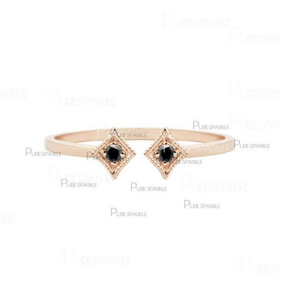 14K Gold 0.03 Ct. Black Diamond Open Rhombus Design Ring Fine Jewelry