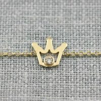 14K Gold 0.03 Ct. Diamond Crown Design Chain Bracelet Fine Jewelry