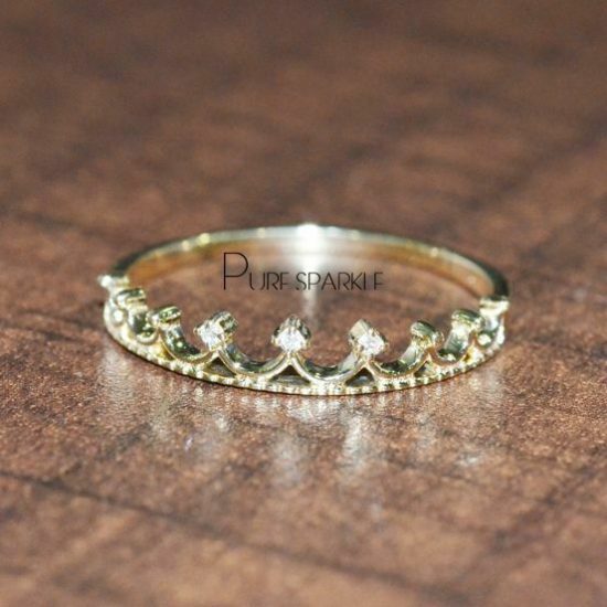 14K Gold 0.03 Ct. Diamond Crown Wedding Ring Fine Jewelry Size-3 to 8 US