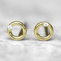 14K Gold 0.03 Ct. Diamond Donut Shape Mini Studs Earrings Fine Jewelry