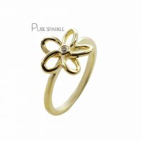 14K Gold 0.03 Ct. Diamond Flower Design Ring Fine Jewelry Size-3 to 8 US